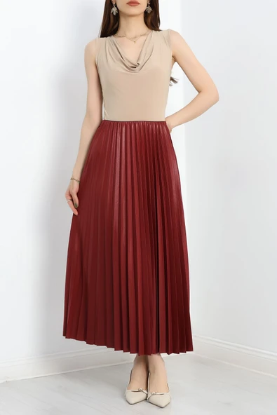 Pileli Etek Bordo - 4