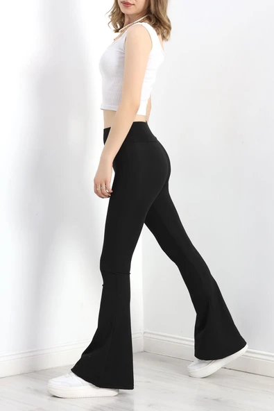 Geniş Kemer İspanyol Paça Dalgıç Tayt Siyah