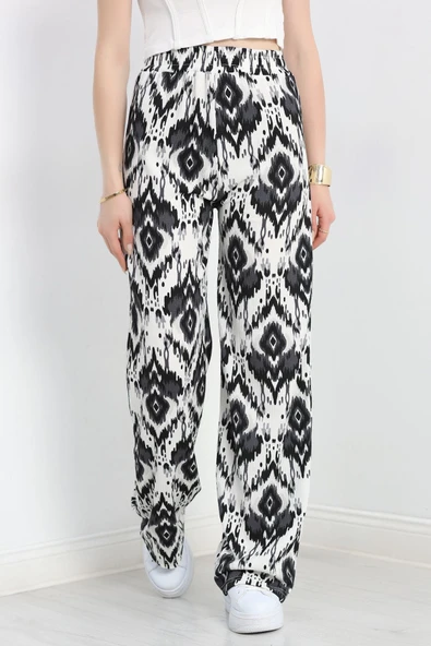 Desenli Bürümcük Bol Pantolon Siyahbeyaz