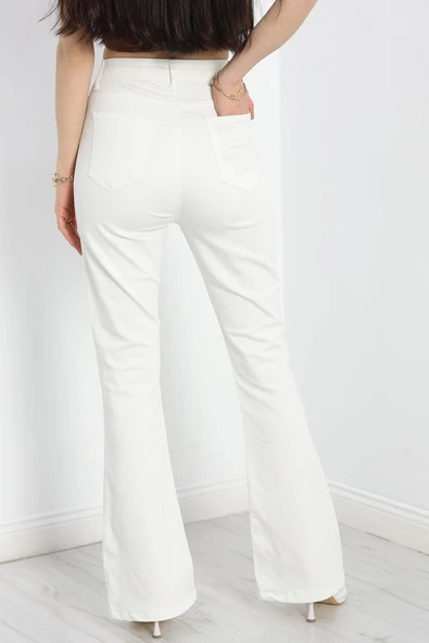 Power Likra İspanyol Kot Pantolon Beyaz - Resim 7