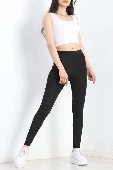 Şeritli Dalgıç Tayt Siyah