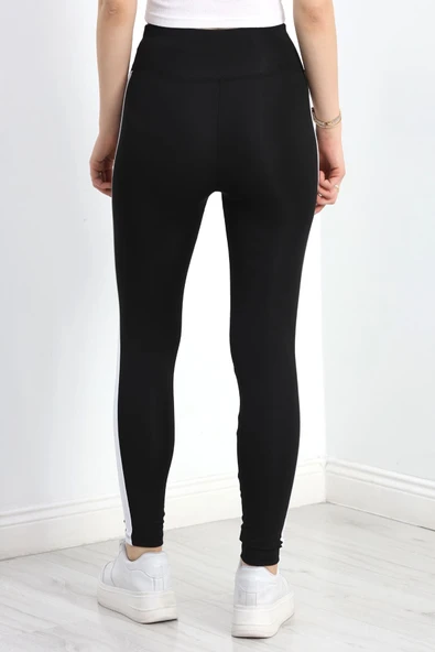 Geniş Kemer Tek Şerit Dalgıç Tayt Siyah - 6