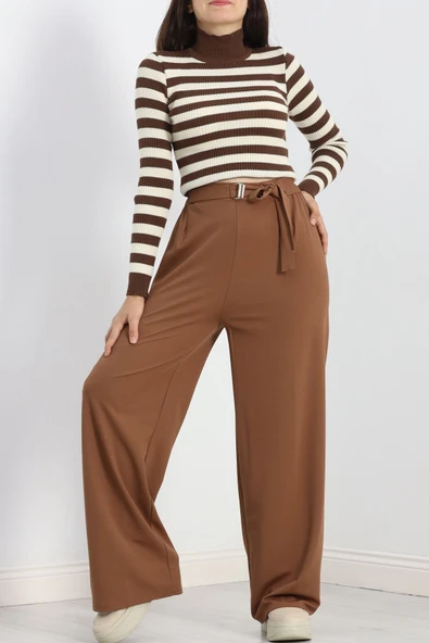 Tokalı Palazzo Pantolon Açıkkahve - Resim 2