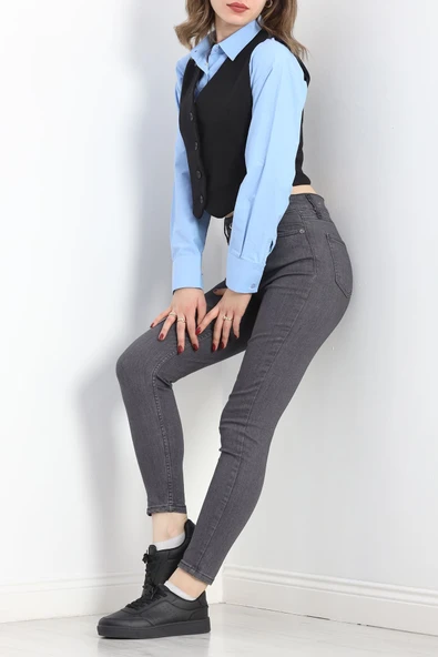 Dar Paça Kot Pantolon Füme - 4