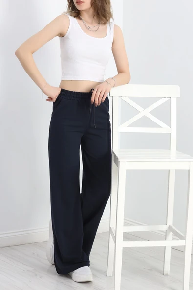 Yırtmaçlı 2 İplik Eşofman Altı Lacivert - 5