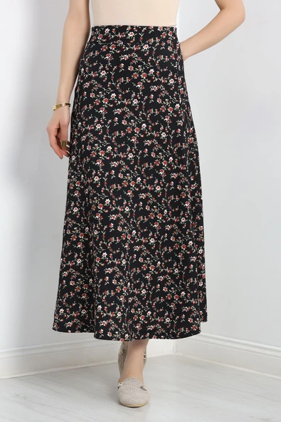 Desenli Midi Etek Siyahkırmızı ürün görseli