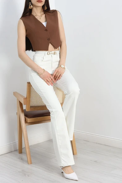 Power Likra İspanyol Kot Pantolon Beyaz - Resim 6