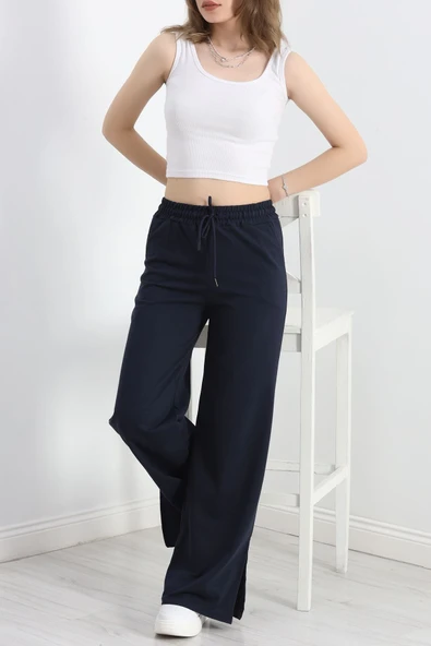 Yırtmaçlı 2 İplik Eşofman Altı Lacivert - 7