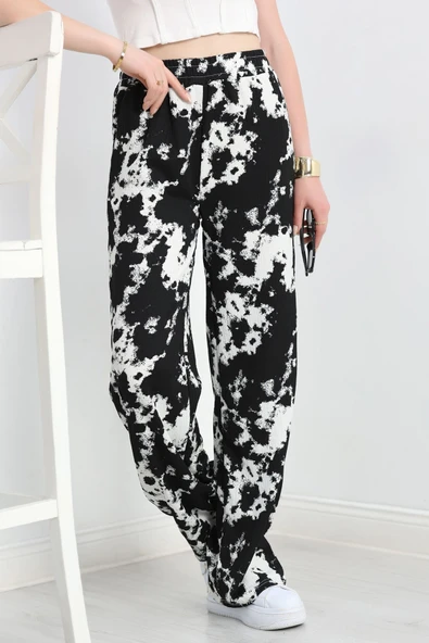 Desenli Bürümcük Bol Pantolon Siyah - 3