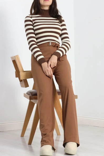 Tokalı Palazzo Pantolon Açıkkahve ürün görseli 1