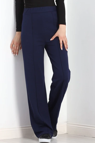 Zra Krep Çımalı Palazzo Pantolon Lacivert - Resim 5