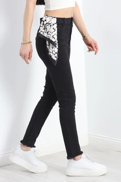 Paça Püsküllü Dar Paça Kot Pantolon Siyah - Resim 6