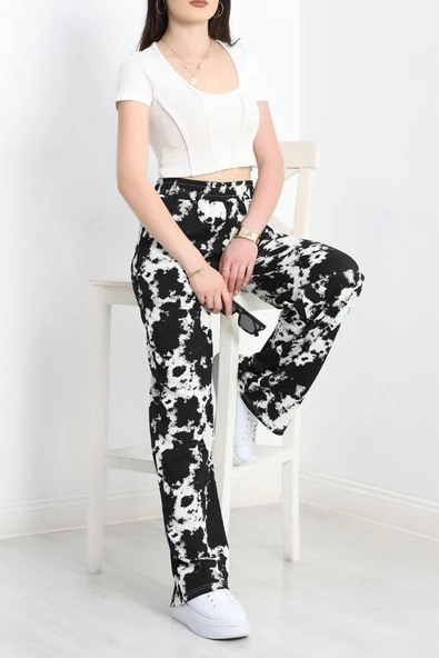 Desenli Bürümcük Bol Pantolon Siyah - 4