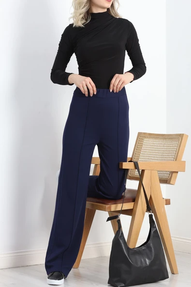 Zra Krep Çımalı Palazzo Pantolon Lacivert - Resim 9