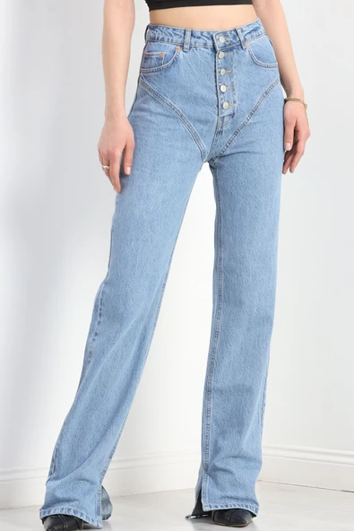 Kesik Paça Palazzo Kot Pantolon Açıkmavi - 2