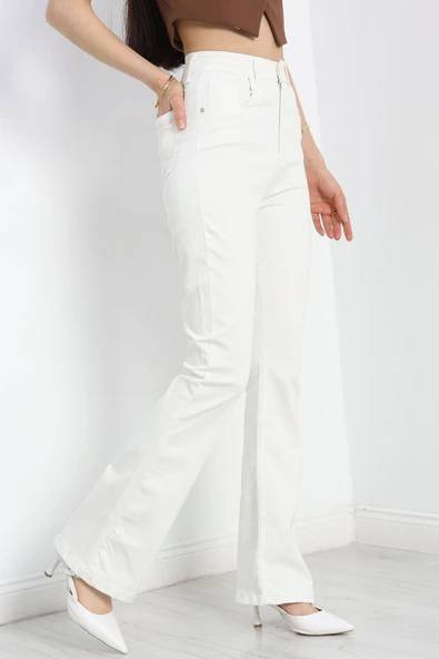 Power Likra İspanyol Kot Pantolon Beyaz - Resim 3