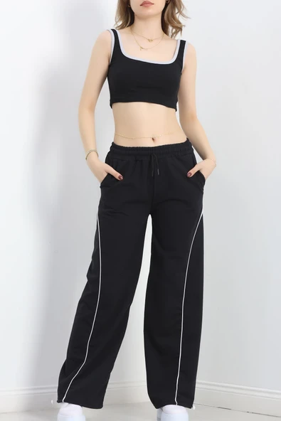 Paça Stoperli 2 İplik Eşofman Altı Siyah - 5