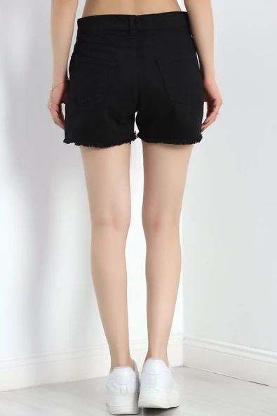 Püsküllü Kot Şort Siyah ürün görseli