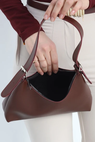 Oval Baget Çanta Bordo - 6