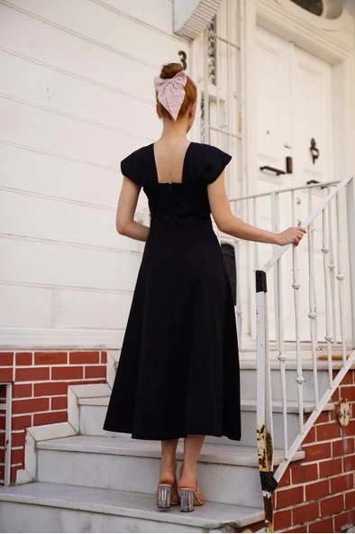 U yaka prenses elbise siyah s255101 - 2