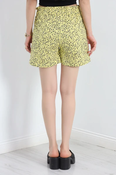 Desenli Dokuma Şort Sarı - 7