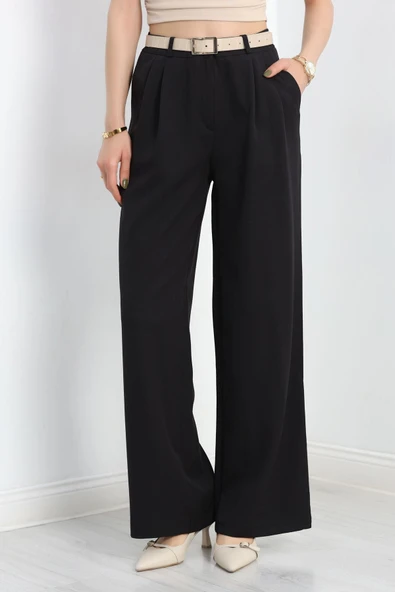 Pileli Palazzo Pantolon Siyah - 3