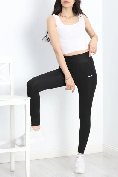 Geniş Kemer Baskılı Dalgıç Tayt Siyah - 5