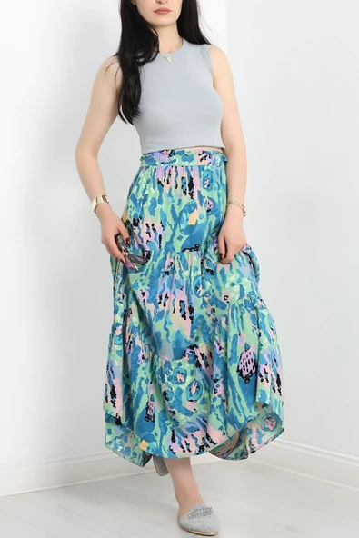 Desenli Viskon Etek Yeşil - 2