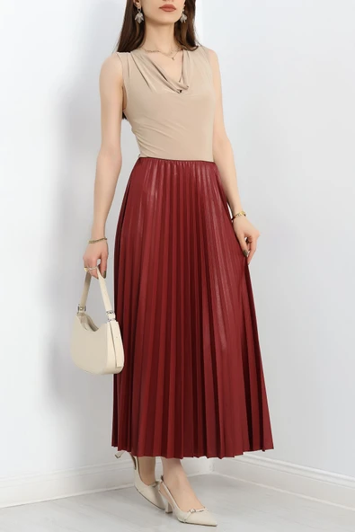 Pileli Etek Bordo - 2