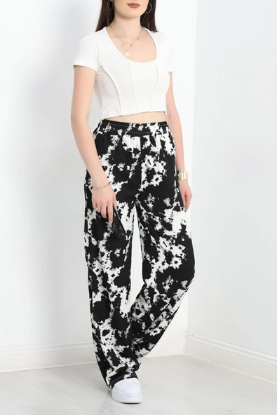 Desenli Bürümcük Bol Pantolon Siyah - 2