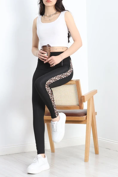 Şeritli Dalgıç Tayt Siyah - 4