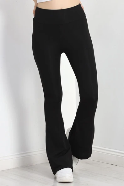 Geniş Kemer İspanyol Paça Dalgıç Tayt Siyah - 2
