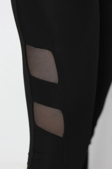 Tüllü Özel Dikişli Tayt Siyah - 6