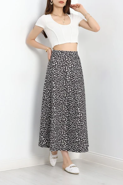 Desenli Midi Etek Siyahçiçek - 2