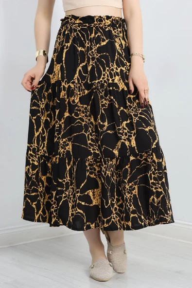 Desenli Viskon Etek Siyahsarı