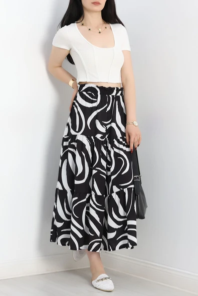 Desenli Viskon Etek Siyahbeyaz - Resim 4