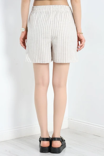 Keten Çizgili Şort Bejsiyah - 7