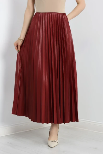 Pileli Etek Bordo