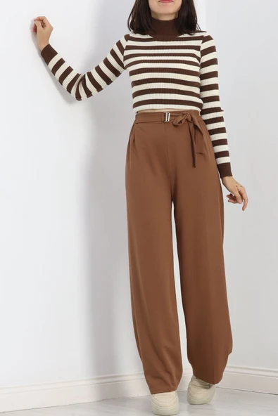 Tokalı Palazzo Pantolon Açıkkahve - Resim 5