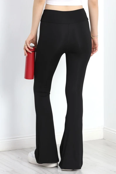 Geniş Kemer İspanyol Paça Dalgıç Tayt Siyah - 7