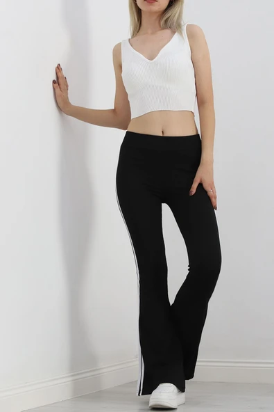 Şeritli İspanyol Paça Tayt Siyah - 6