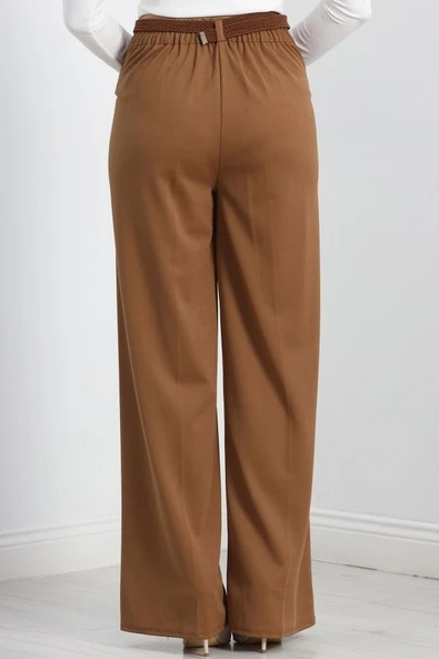 Kemerli Palazzo Pantolon Sütlükahve - Resim 6