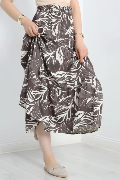 Desenli Viskon Etek Kahveekru - 3