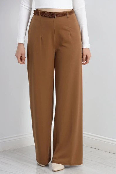 Kemerli Palazzo Pantolon Sütlükahve ürün görseli 1