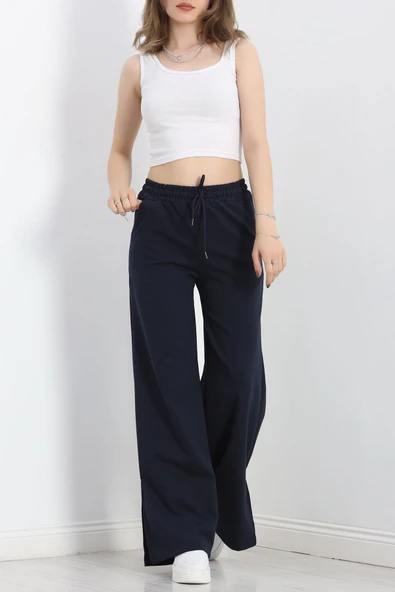 Yırtmaçlı 2 İplik Eşofman Altı Lacivert - 3