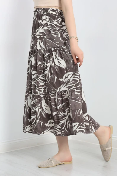 Desenli Viskon Etek Kahveekru - 5