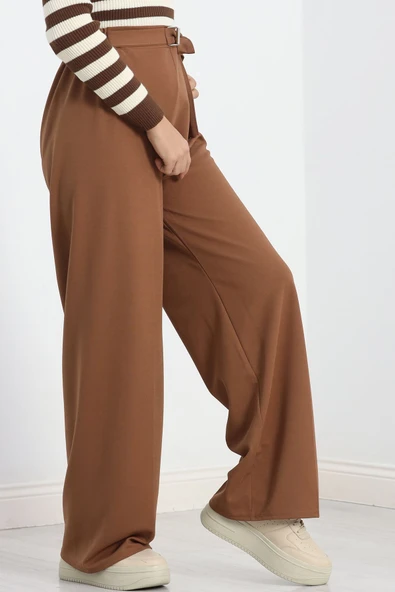 Tokalı Palazzo Pantolon Açıkkahve - Resim 6