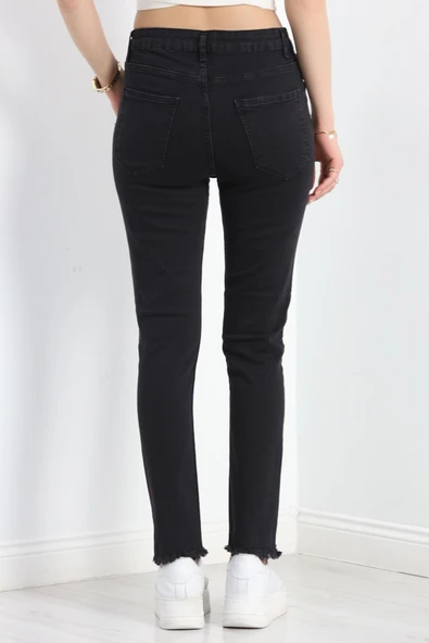 Paça Püsküllü Dar Paça Kot Pantolon Siyah - Resim 7