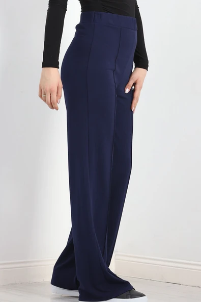 Zra Krep Çımalı Palazzo Pantolon Lacivert - Resim 6