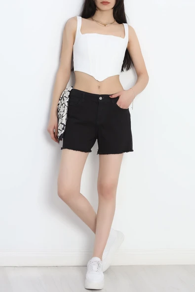 Püsküllü Kot Şort Siyah - Resim 3